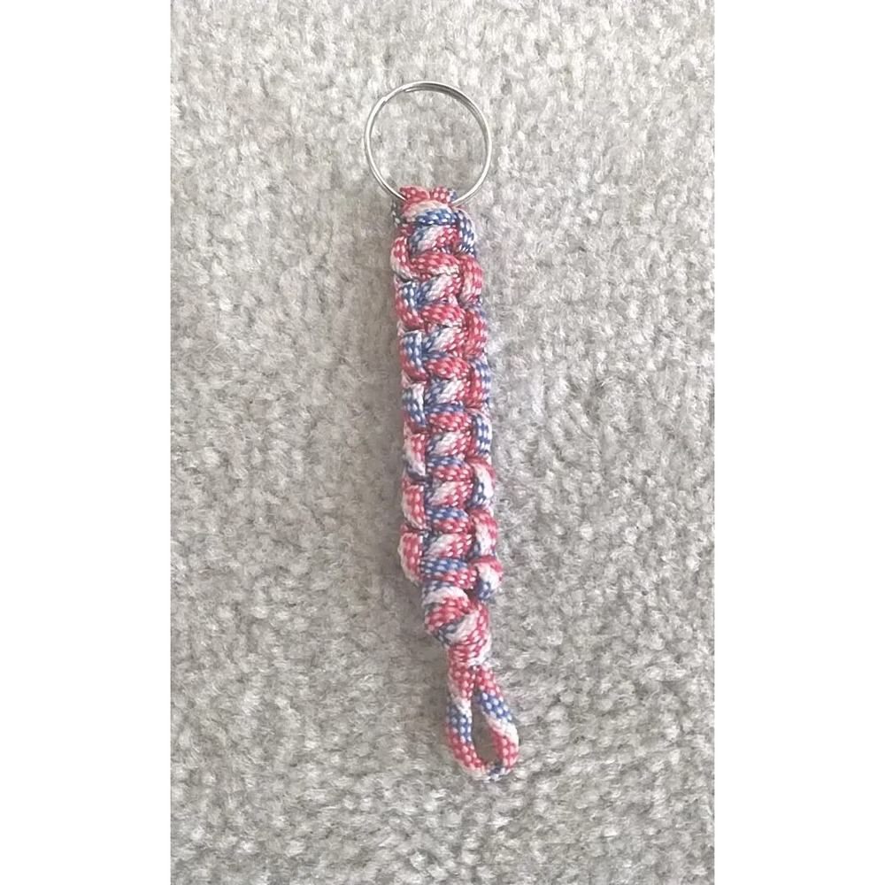 Red White And Blue Paracord Keychain Handmade USA